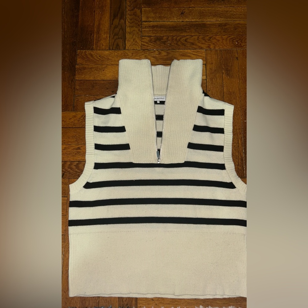 WeWoreWhat Black and Cream Striped Sweater Vest